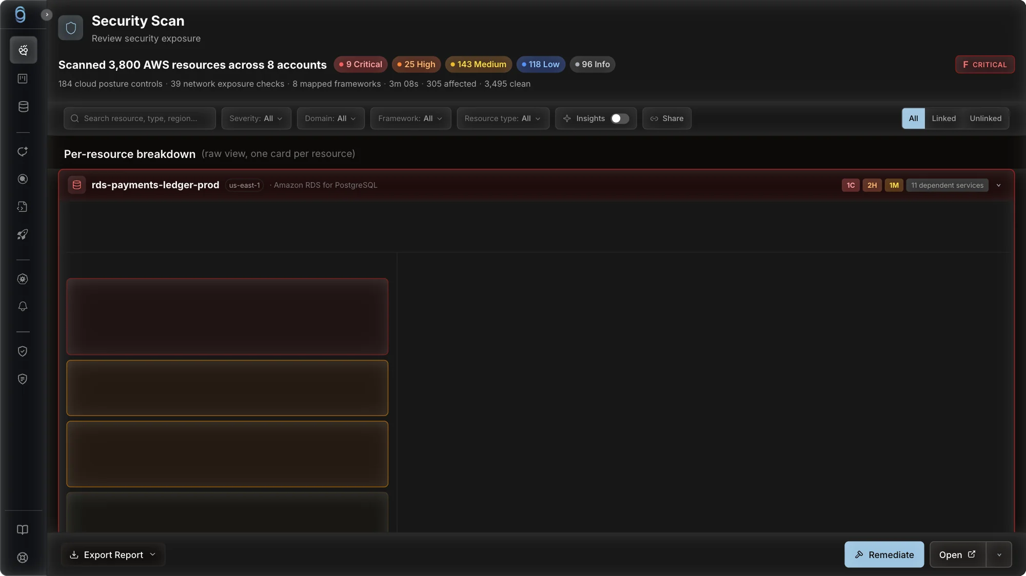 ops0 dashboard — remediating a publicly reachable database